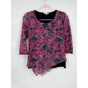 Notations Paisley Print 3/4 Sleeve Asymmetrical Top Petite‎ Size PS